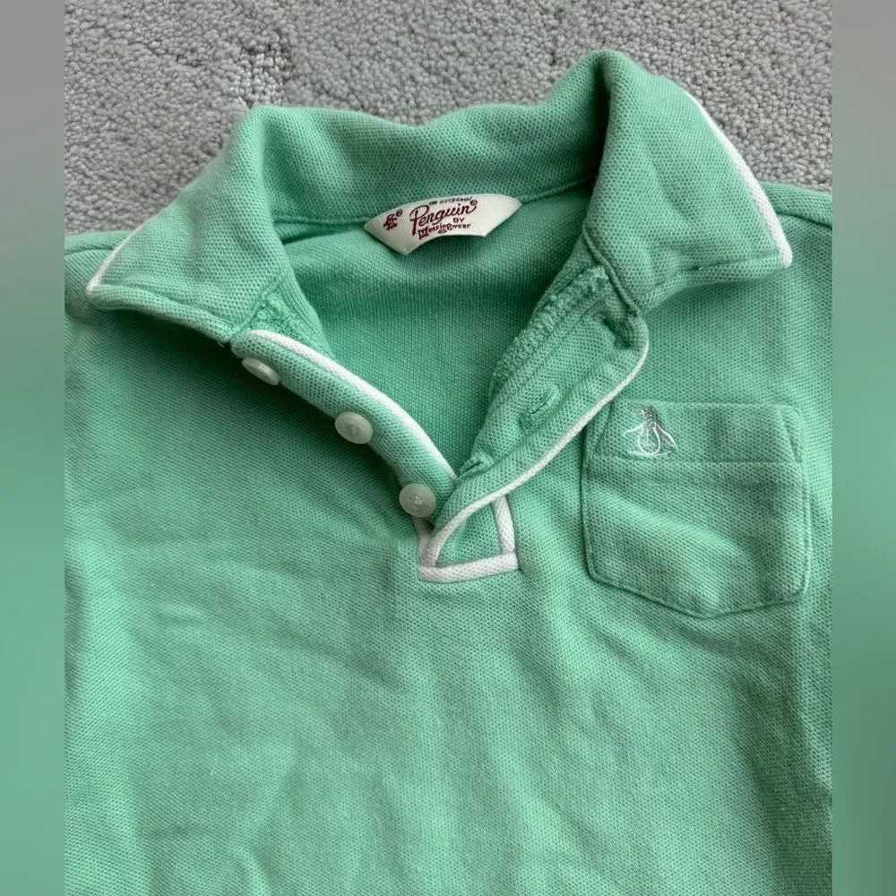 Original Penguin boys polo top shirt white piping , mint green preppy sz 18m